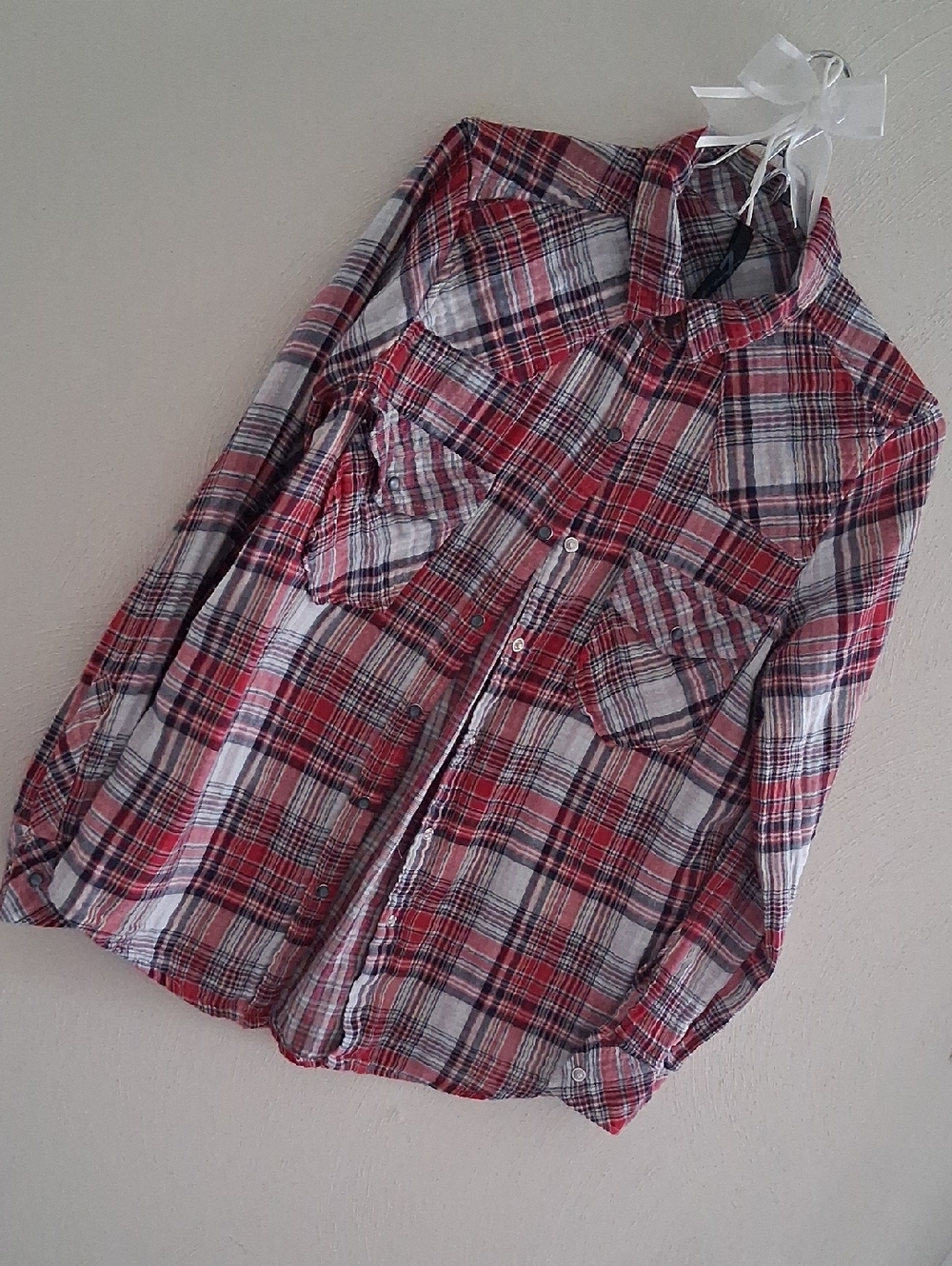 Seven7 Red and White Plaid Button-Down Shirt